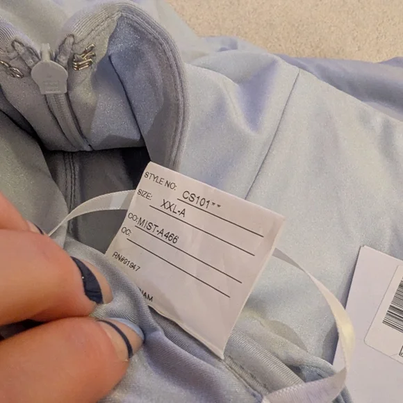 Off-the-Shoulder Corset Stretch Satin Mermaid Dress with Slight Train in Mist - Picture 7 of 16